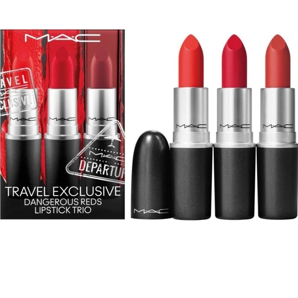 MAC Travel Exclusive Dangerous Reds Lipstick Trio Set Lady Danger/Ruby Woo/Chili - Picture 2 of 9